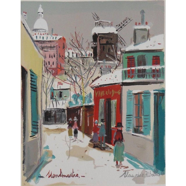 After Maurice Utrillo, Sacre Coeur Church and Moulin Under the Snow, Lithograph For Sale - Image 4 of 5