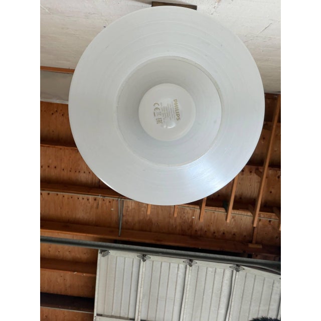 1970s 1960s Mid-Century Modern Teak and Opaline Glass Pendant Light Scandinavian Ceiling Lamp For Sale - Image 5 of 9