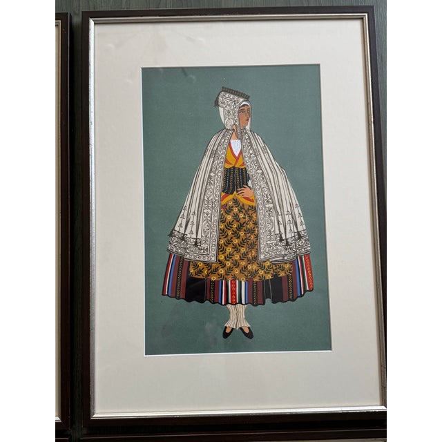 Set of 4 1928 French Pochoir Costume Prints After Gratiane De Gardilanne – Art Deco Regional Dress Plates, Framed For Sale - Image 4 of 9