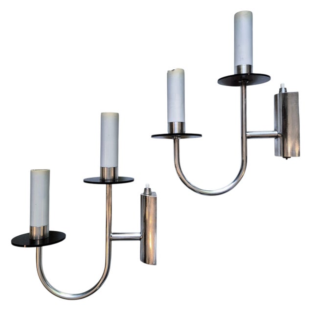 1970s Vintage Art Deco Silver-Plated Sconces, 1970s, Set of 2 For Sale - Image 5 of 5