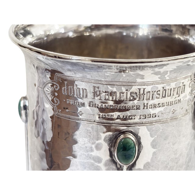 1908 English Arts and Crafts Design Sterling Silver Christening Mug W/Stone 3.25" H For Sale In New York - Image 6 of 9