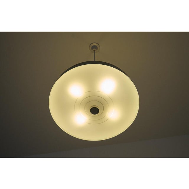 Blue Large Mid-Century Pendant Lamps in Painted Metal and Opaline Glass, 1960, Set of 5 For Sale - Image 8 of 10