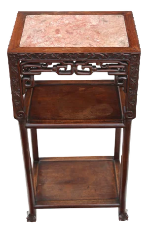 Antique Chinese Side Table in Hardwood and Marble