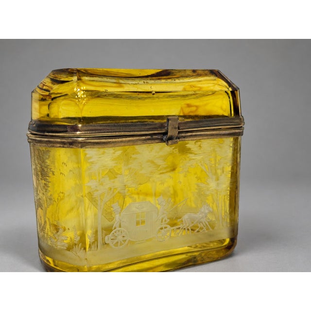 Late 19th Century Bohemian Amber Etched Glass Coach Scenic Jewelry Casket, Circa 1880 For Sale - Image 5 of 7