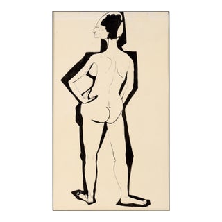 Modernist Abstract Nude Figurative Painting in India Ink on Paper by Louis Nadalini For Sale