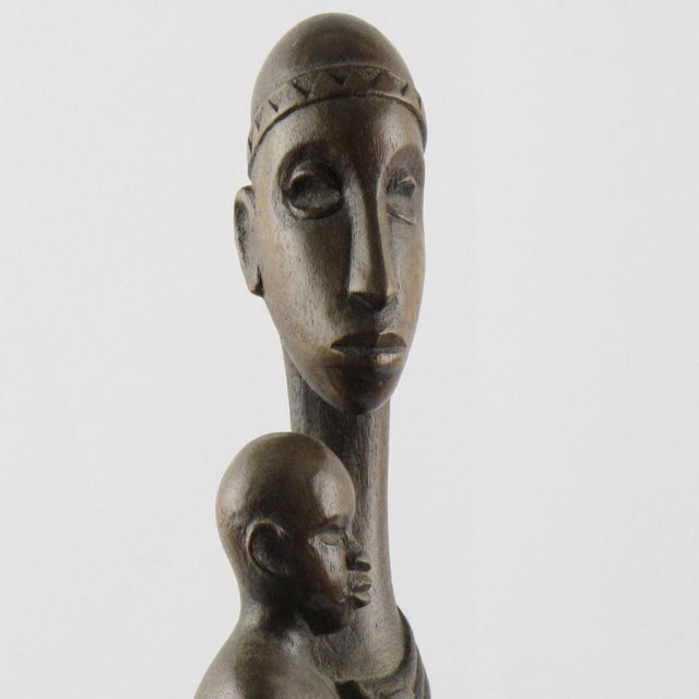 Modern Mother and Baby Wood Sculpture by African Artist Ndatite Ilo For Sale - Image 3 of 11