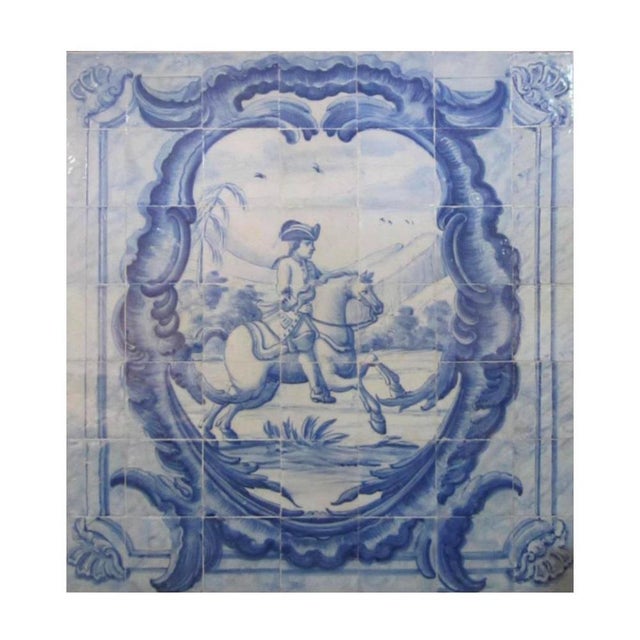 18th Century Portuguese Azulejo Tiles Panel with Hunting Scene For Sale - Image 5 of 6