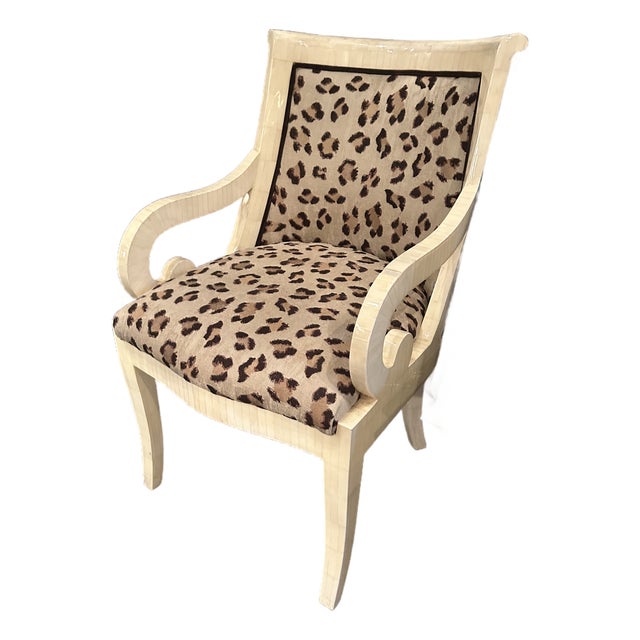 Tessellated Bone Armchair Reupholstered in Cheetah Print Scalamandre Fabric For Sale