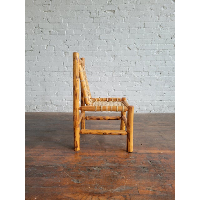 1940s Rustic Pine Log & Rawhide Side Chair For Sale - Image 4 of 15