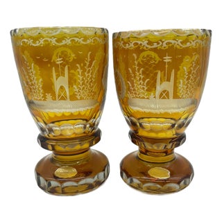 Chalices in Hand-Cut Amber Crystal by Moosbauer Nördlingen, 1950s, Set of 2 For Sale