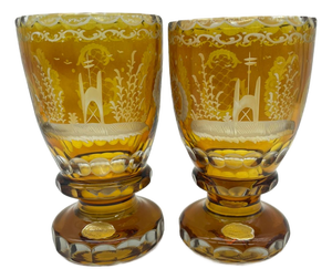 Chalices in Hand-Cut Amber Crystal by Moosbauer Nördlingen, 1950s, Set of 2