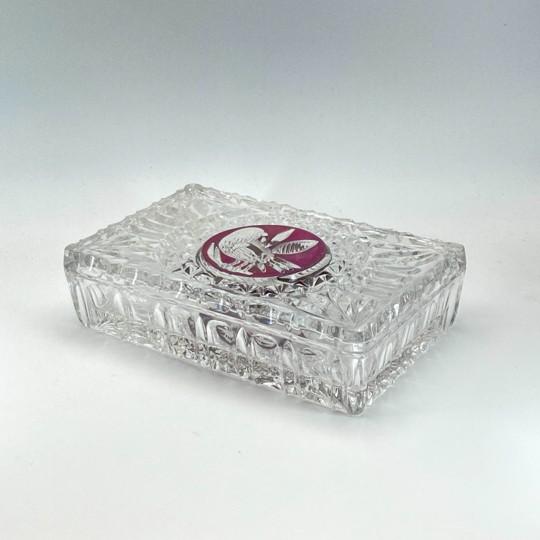 Glass Hofbauer “Byrdes” Ruby Crystal 7-Inch Rectangular Lidded Jewel Box/Trinket Box (Vintage 1970’s-1990’s, Original Foil Label) For Sale - Image 7 of 16