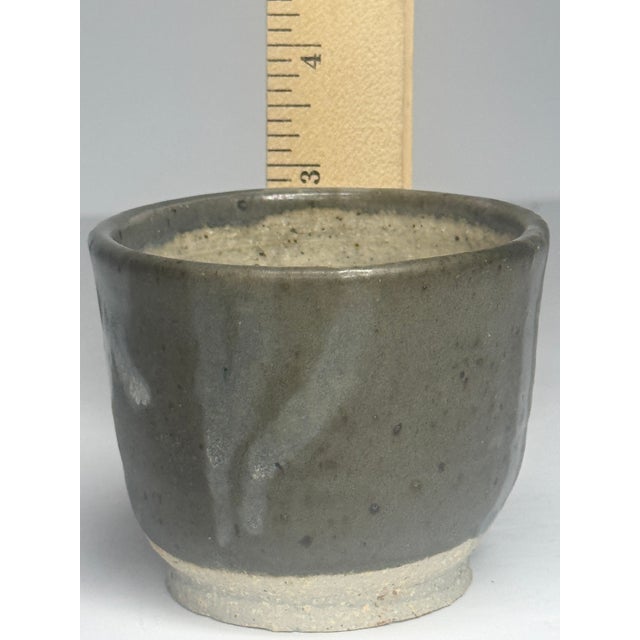 Gray 1986 Signed Studio Pottery Cup, Ash Glaze With Cobalt Blue Mark For Sale - Image 8 of 8
