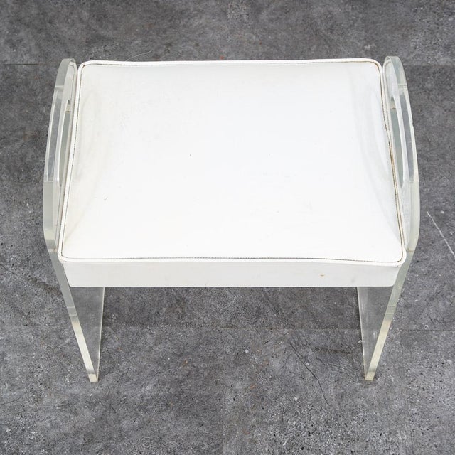 Mid Century Modern Stool Seat Vanity Lucite White Vintage Rectanfular Handles For Sale - Image 10 of 12