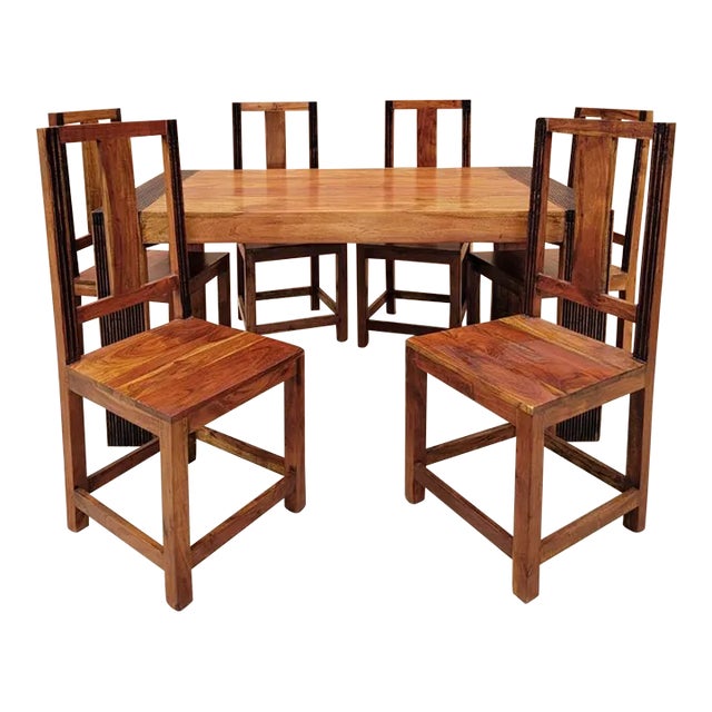 Vintage Rustic Reclaimed Barn-Wood Extending Dining - 9 Piece Set For Sale