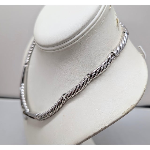 Metal Vintage 1970s Signed Monet Rhodium Plated Tubular Necklace For Sale - Image 7 of 11