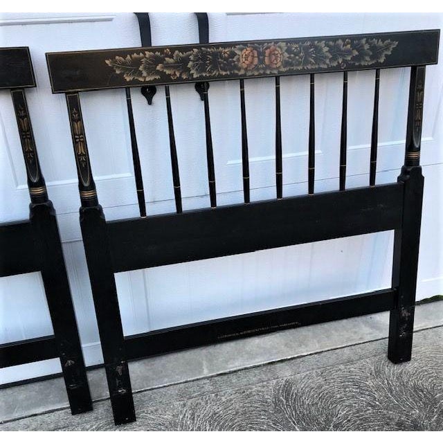 Traditional Hitchcock Twin Black Painted and Stenciled Headboards a Pair Chairish