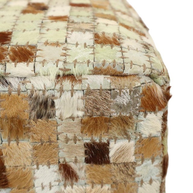 Vintage Square Goat Leather Patchwork Ottoman, 1970s For Sale - Image 4 of 13