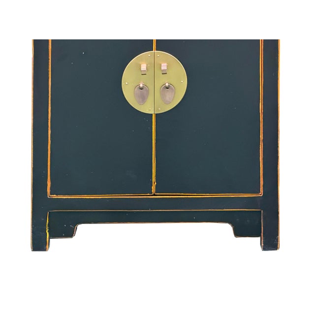 Oriental Black Lacquer Moon Face One Drawer End Table Nightstand For Sale - Image 11 of 12