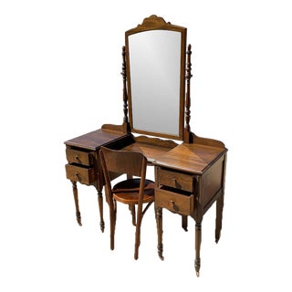 Antique Walnut Vanity and Chair, 2 Pieces For Sale