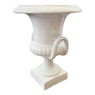 Mid-20th Century Italian Neoclassical White Glazed Ceramic Urn, 10.5" For Sale
