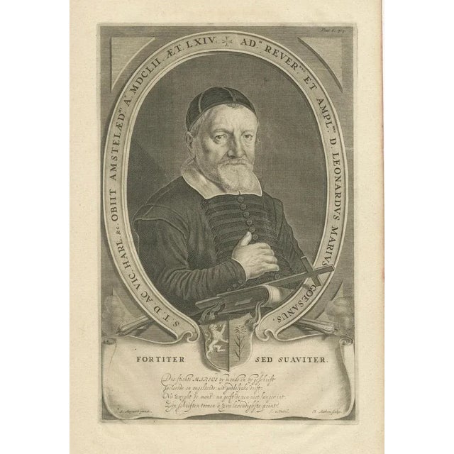 Cream Adriaen Matham, Theologian Portrait of Leonardus Marius, 1651, Paper For Sale - Image 8 of 10