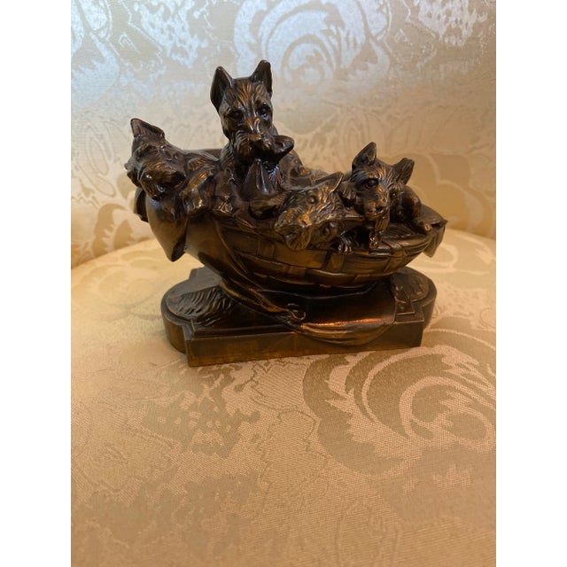 1960s Bronze Tone Metal Yorkies in a Basket For Sale In Nashville - Image 6 of 6