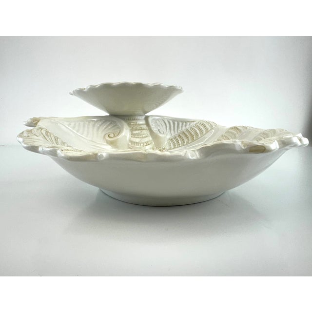 1970s 1970s Lenox Italian Shell Form Centerpiece Bowl, Ivory Ceramic Pedestal Dish For Sale - Image 5 of 10