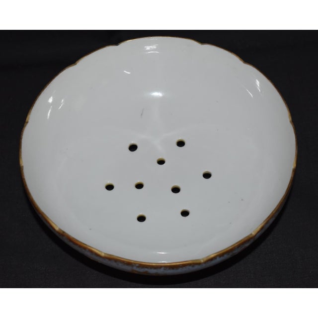 Ceramic Limoges France Porcelain Colander Antique Berry Bowl Footed Strainer Gilt For Sale - Image 7 of 15