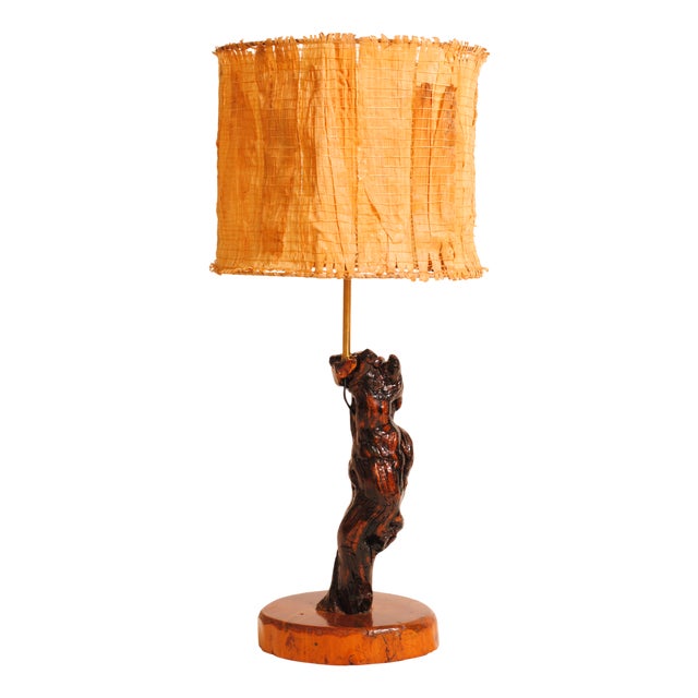 Vine Wood Table Lamp with Corn Leaves Shade, 1950s For Sale