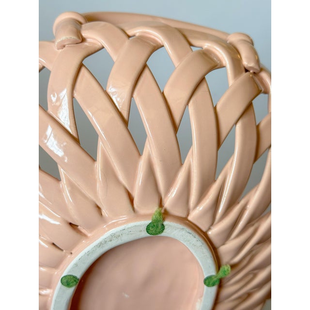 Vintage Italian Handcrafted Open Weave Studio Pottery Bowl in Salmon Peach Pink For Sale - Image 15 of 16