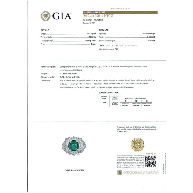GIA Certified 2.5ct Emerald Cut Colombian Emerald Diamond Ring 18kt White Gold For Sale - Image 18 of 18