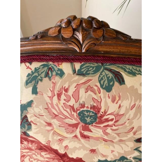 Wood Custom Floral Bergere Chair Upholstered in Brunschwig & Fils For Sale - Image 7 of 12
