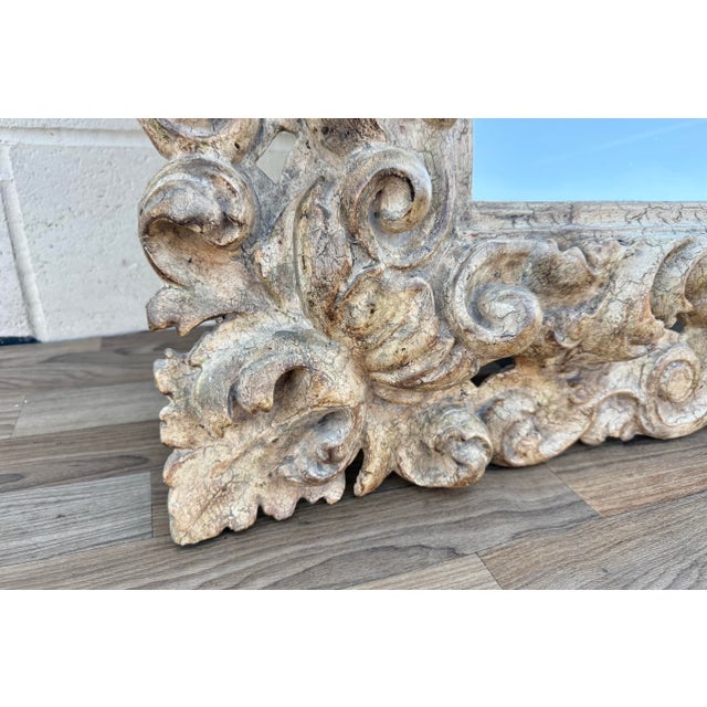 Antique Italian Baroque Style Hand-Carved Wood Wall Mirror With Acanthus Scrolls For Sale - Image 12 of 18