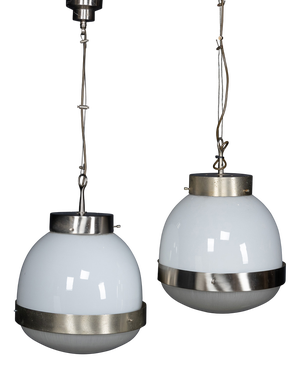 Italian Delta Opaline Pendant Lights by Sergio Mazza for Artemide, 1960s, Set of 2