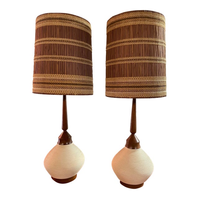 Mid Century Modern Maria Kipp Lamps and Lamp Shades, Unmarked - a Pair For Sale
