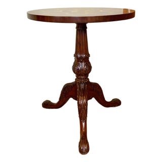 Vintage Round Mahogany Pedestal Inlaid Maitland Smith Side Table For Sale