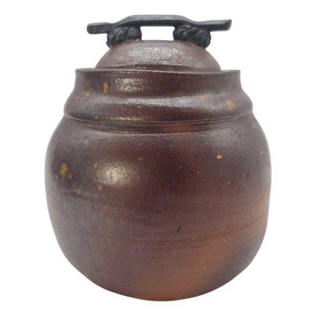 Ann Hurley Signed California Studio Pottery Lidded Vessel With Sculptural Handle For Sale