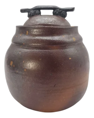 Ann Hurley Signed California Studio Pottery Lidded Vessel With Sculptural Handle