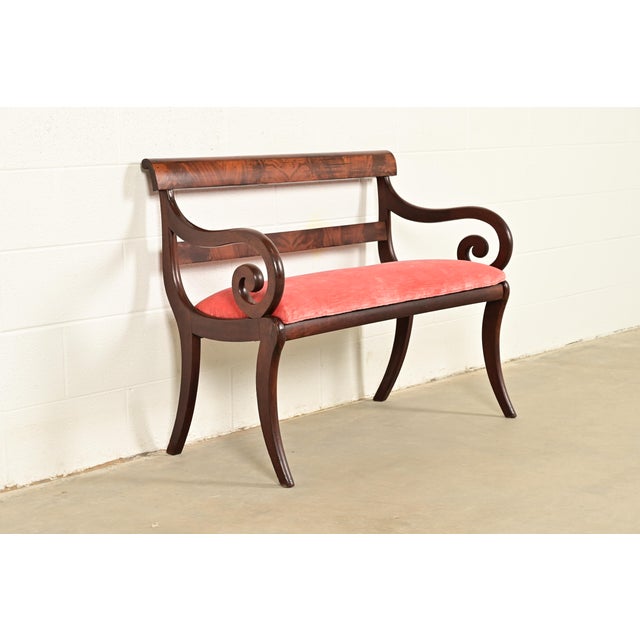Baker Furniture Style Antique English Regency Flame Mahogany Bench or Settee For Sale - Image 13 of 13