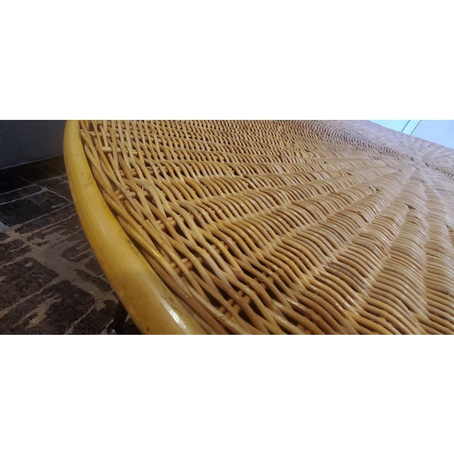 Extremely rare 1960s Mid Century modern vintage Danny Ho Fong wicker table for Calif-Asia. 48.5” diameter table. 17 ½”...