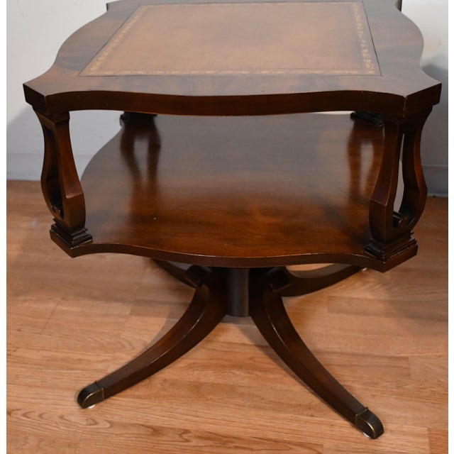 1930s Regency Flame Mahogany & Leather Top Pair of Side Tables / End Tables For Sale - Image 9 of 10