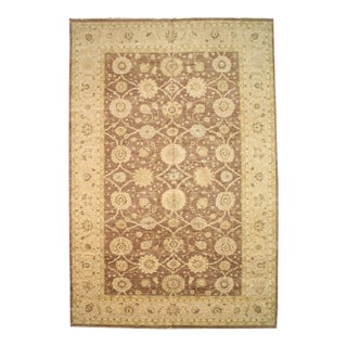 Unique Peshawar Beige Hand-Knotted Wool Rug Carpet With Allover Design Pattern For Sale