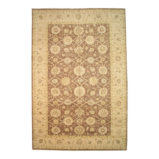 Unique Peshawar Beige Hand-Knotted Wool Rug Carpet With Allover Design Pattern For Sale