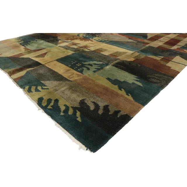 Vintage Tibetan Rug with Modern Abstract Biophilic Design 08'00 x 09'06. Reflecting elements of nature and rustic...
