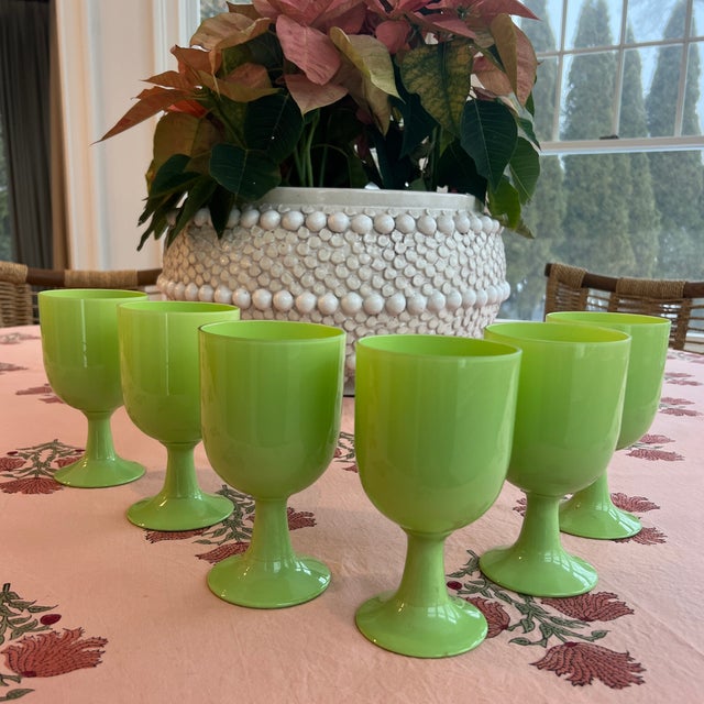 French Portieux Vallerysthal Jade Green Opaline Glass Water or Wine Goblets Circa 1920-1940s For Sale - Image 10 of 10