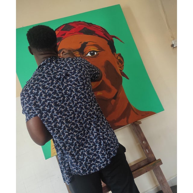 Contemporary Igi Daduro, (All by Myself) Ii, 21st Century, Contemporary, Figurative Portrait, Africa Men, Emmanuel Akolo (2021) Acrylic on Canvas For Sale - Image 3 of 3