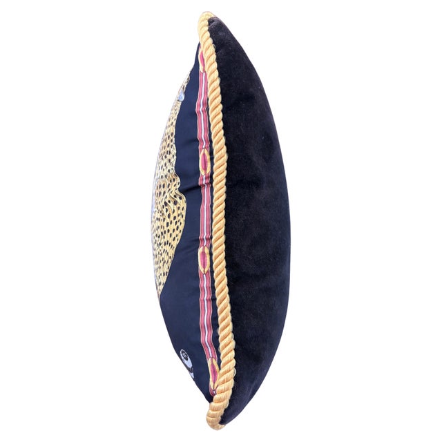 Late 20th Century Vintage Salvatore Ferragamo Silk Leopard & Egyptian Motif Pillow For Sale - Image 5 of 8