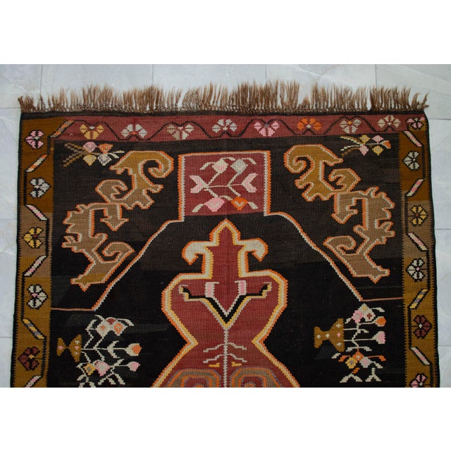 Handwoven Turkish Rug Kilim Muted Earth Tones Long Wide Runner Rug. - 4′9″ X 13′4″ For Sale - Image 10 of 16