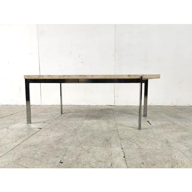 Vintage Travertine and Chrome Coffee Table, 1970s For Sale - Image 3 of 10